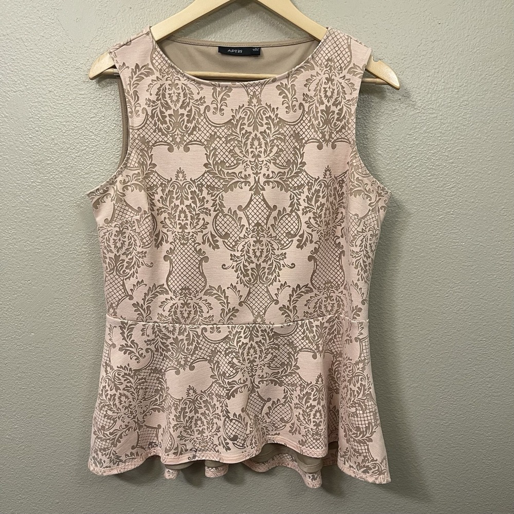 Apt 9 Peplum Embossed Top Blush Pink Beige‎ Sleeveless Dressy Classy Office Sz L